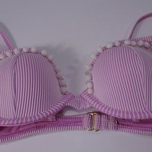 Decree Textured Striped Pom Pom Mold push up Adjustable Strap Bikini Top XS NWT